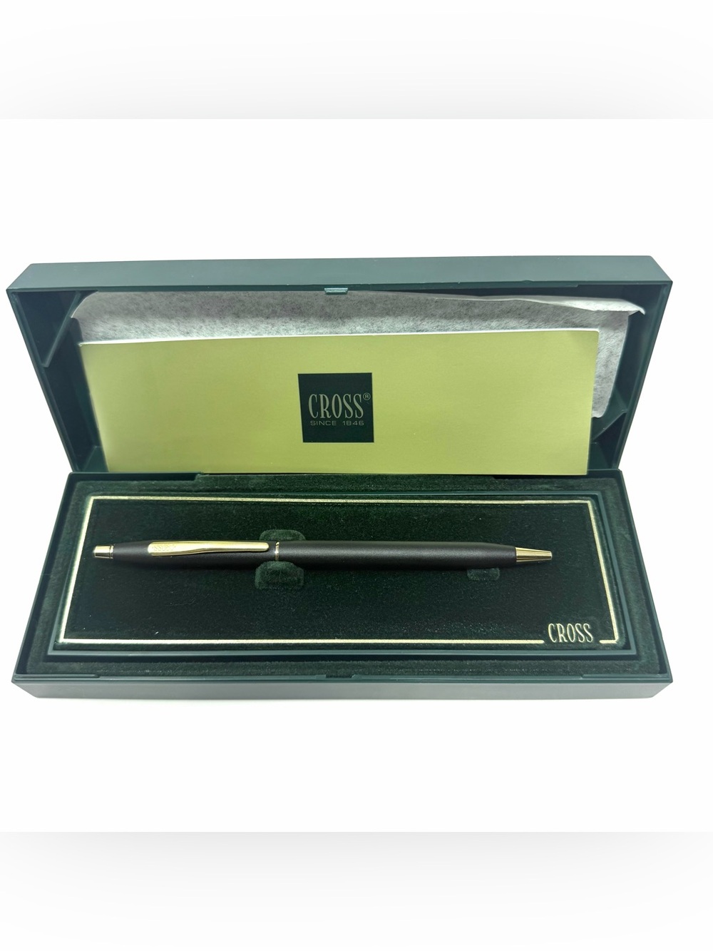VTG Cross Classic Century Ballpoint Pen Black Gold Trim Green Box USA 80s 90s